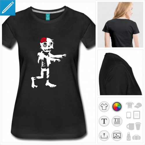 T-shirt zombie bras devant et cervelle apparente,  imprimer en ligne.