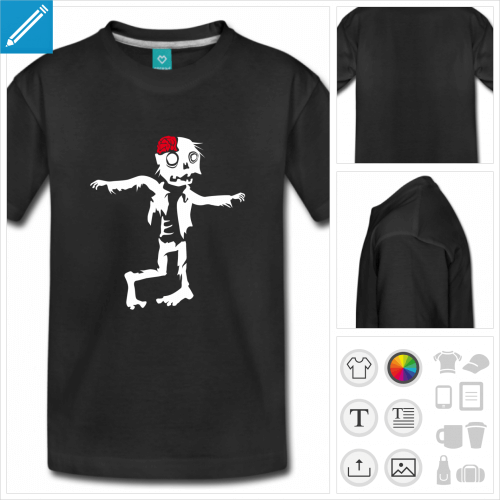 t-shirt noir zombie  personnaliser