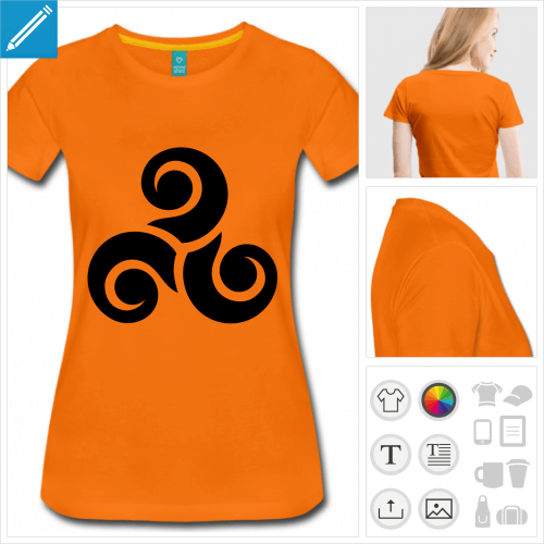 t-shirt orange triskel celte à créer soi-même