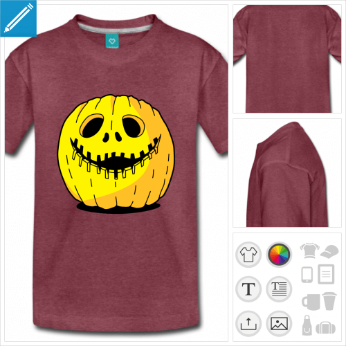 t-shirt manches courtes citrouille Halloween  imprimer en ligne