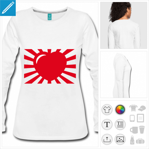 t-shirt manches longues coeur manga personnalisable