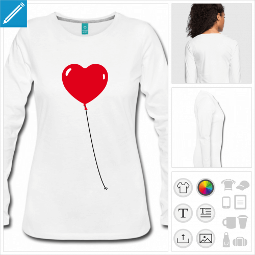 t-shirt manches longues ballon coeur personnalisable