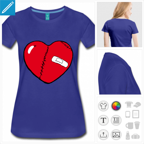 t-shirt manches courtes coeur personnalisable, impression  l'unit