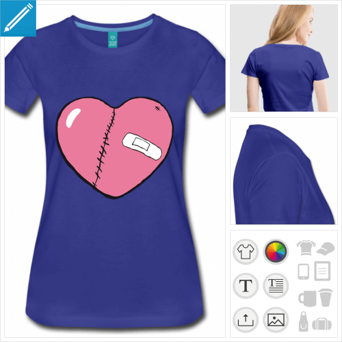 t-shirt femme coeur bris  personnaliser et imprimer en ligne