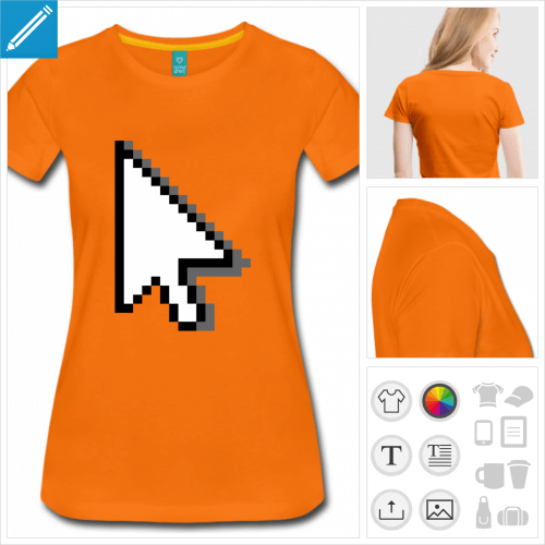 t-shirt orange curseur personnalisable, impression  l'unit