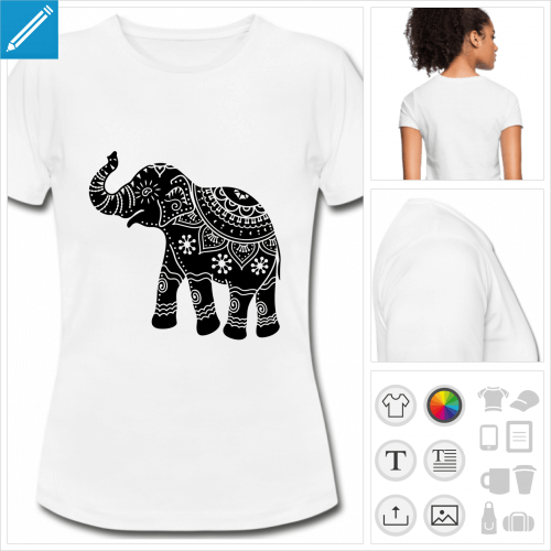 t-shirt manches courtes lphant inde personnalisable