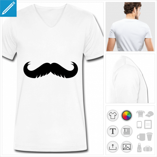 t-shirt homme moustache bouriffe personnalisable, impression  l'unit