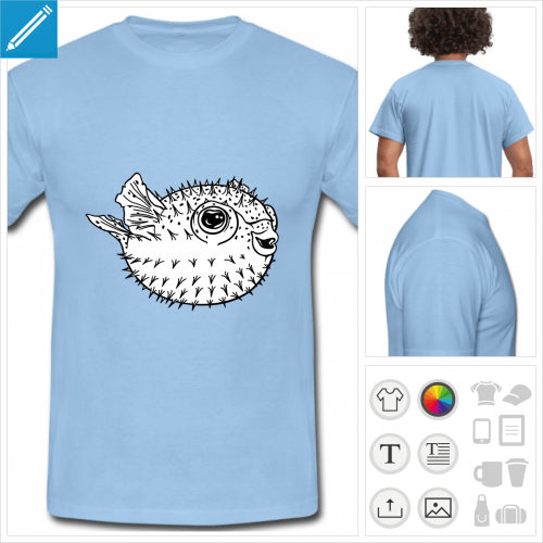 t-shirt bleu ciel puffer fish  personnaliser