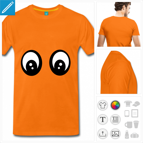t-shirt orange homme yeux à créer soi-même