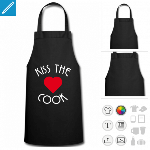 tablier de cuisine kiss the cook aux couleurs personnalisables, créez votre tablier en ligne.