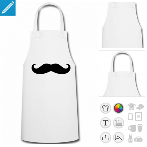 tablier de cuisine moustache personnalisable, impression  l'unit